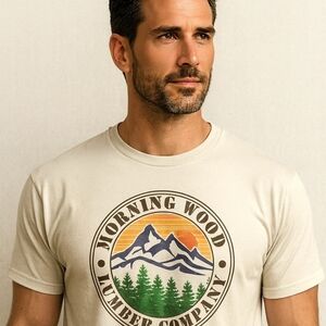 Morning Wood Lumber Company Tee • Funny Graphic Shirt • Beige
